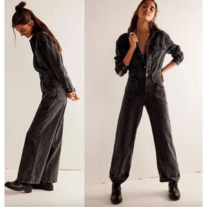 Free people Touch the sky Black Denim Jumpsuit size S